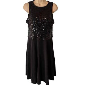 London Times Women's Knee‎ Length Black Sequin Cocktail Dress Size 10